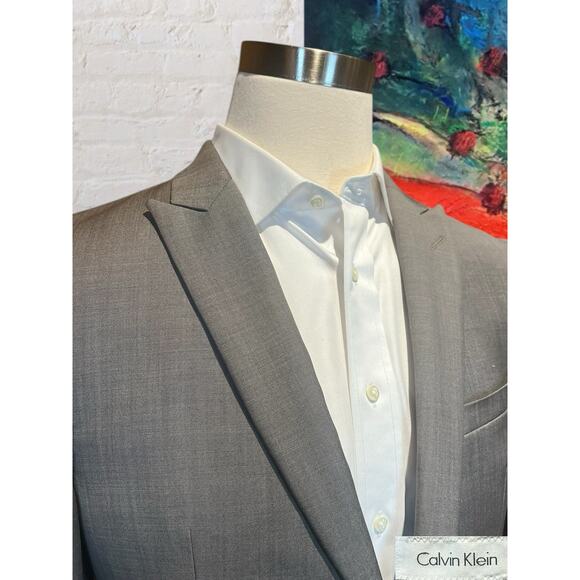 Calvin Klein Mens 42R 34x29 Extreme Slim Taupe Gray 2 Piece Suit Modern - Picture 4 of 16